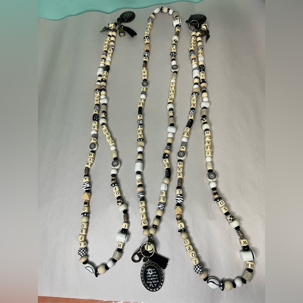 Teacher Beaded Charm Lanyard NecklaceBlack & Cream three lanyards bundle